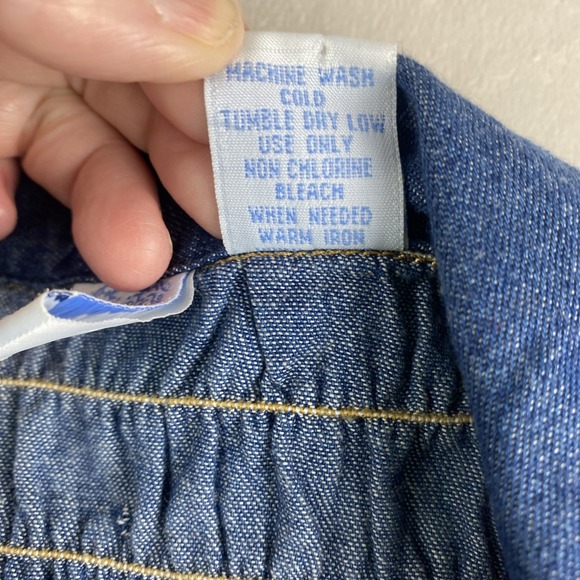 Andrew & Co Women's Blue Denim Shirred Lace up Blouse Small 3/4 Sleeve Western - Picture 4 of 8